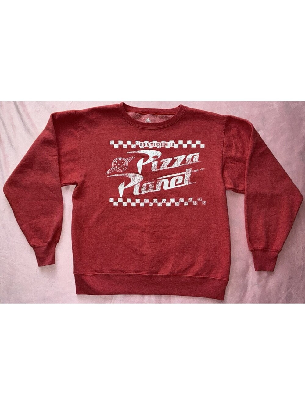 Disney Unisex S Pizza Planet Long Sleeve Sweatshirt Toy Story Red Pullover Pixar